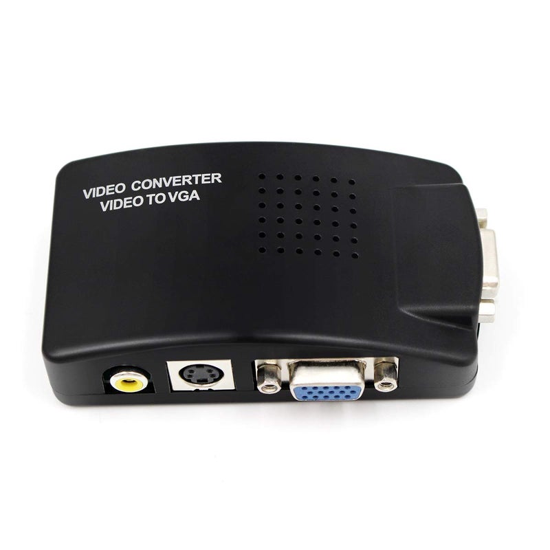 HDSUNWSTD PC Laptop Composite Video TV RCA Composite S-Video AV in to PC VGA LCD Out Converter Adapter Switch Box Black - Image 1